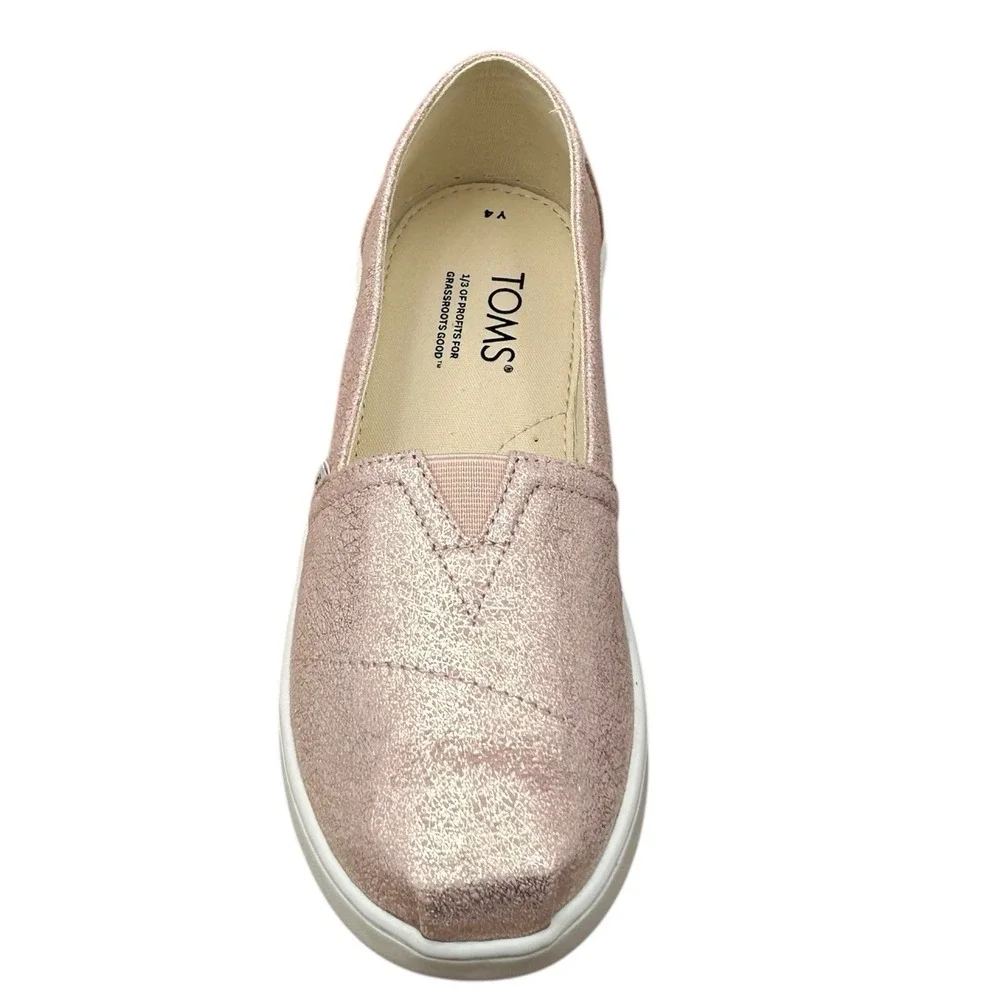 TOMS Youth Girl's Alpargata Loafer Slip-on Flat Shoes Size 6Y Rose Gold Metallic